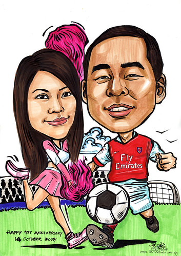 Couple caricatures Arsenal & cheer leader