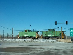 Former Burlington Northern wide vision cabooses. The BNSF Railway Clyde Yard. Cicero Illinois. January 2007.
