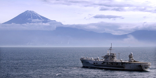 USS Blue Ridge LCC-19 off of Mt. Fuji