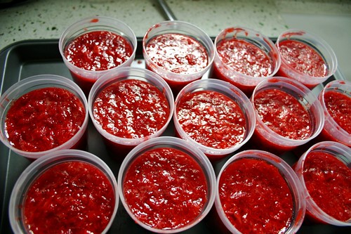 Strawberry freezer jam jamming