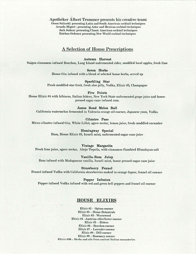 Apothéke Cocktail menu