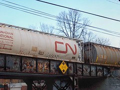 Canadian National freight train on the West Chicago Avenue viaduct. River Forest Illinois. December 2006.