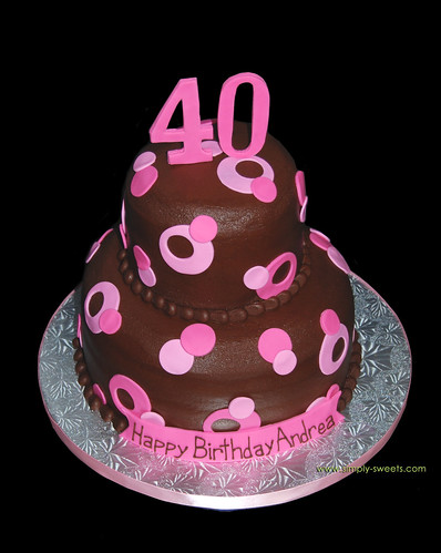 Pink and Brown Sassy Circles 40th Birthday cake