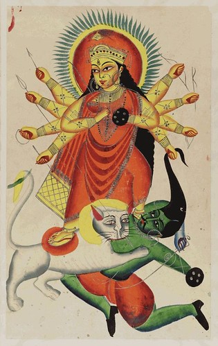 004- Durga montada en un leon lucha contra el demonio