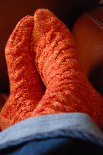Orange Julius socks (by aswim in knits)
