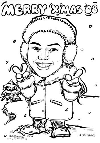 lady caricature in snowy Christmas