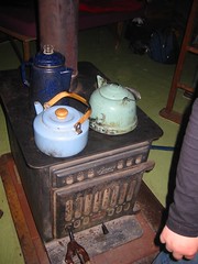 Wood stove with tea pots