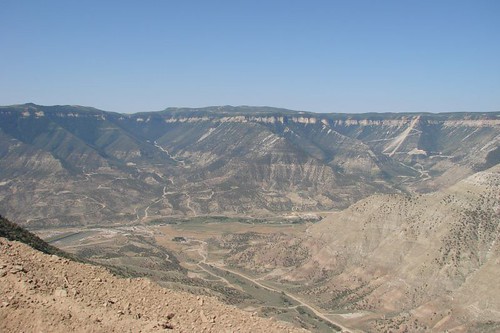 overlooking valley below