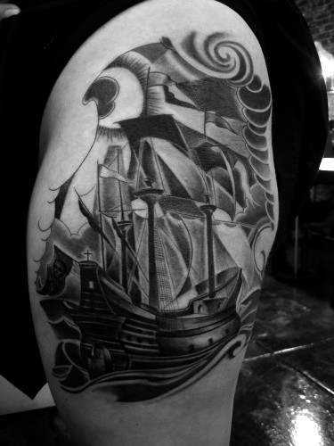 pirate ship tattoo. pirate ship. Photo/tattoo by