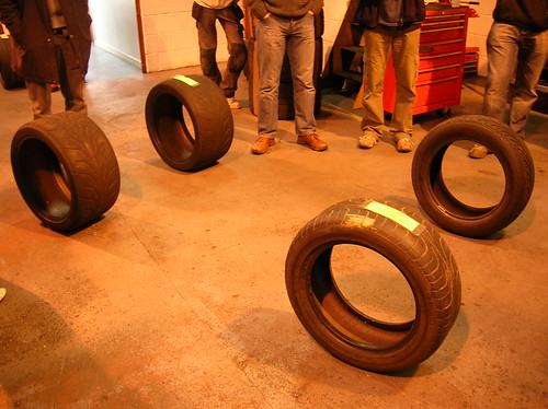 Tyres laid out for demo