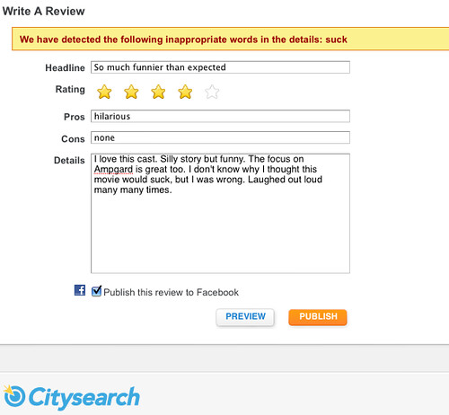 Citysearch Doesn't Let You Say The Word "Suck" In A Review