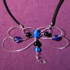 Blue Dragonfly - a pendant in steel and beads
