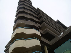 looking up at the car park from the foot of the south west stairs