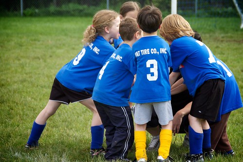 U6 Soccer - Huddle up.