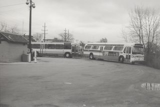 The CTA bus terminal loop at west 111th Street near South Springfield Avenue. Chicago Illinois. November 1989.