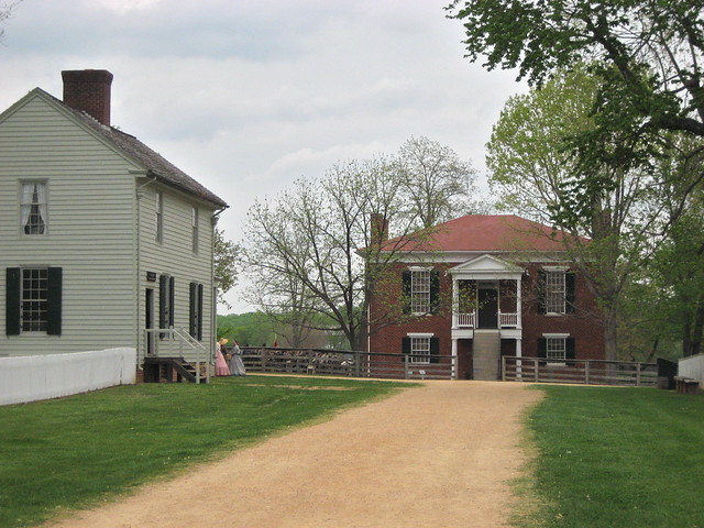 Appomattox Courthouse. The red brick building is the court house, 