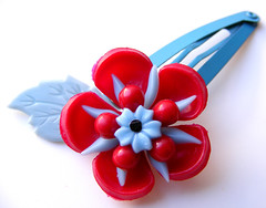Blue and Red Vintage Flowers Barrette