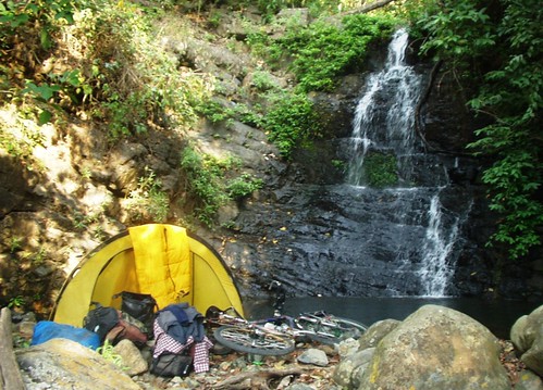 Camping by a waterfall in Mexico
