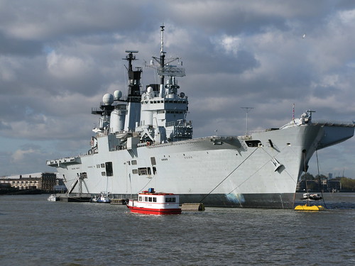 HMS Illustrious on the Thames, from Greenwich