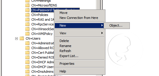 Password Settings Container - New Object