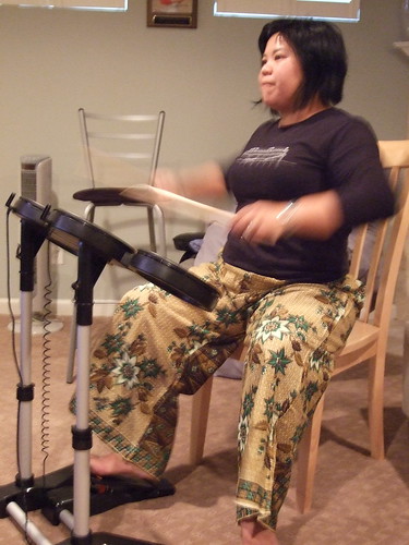Me drumming in my muumuu pants (by ann-dabney)