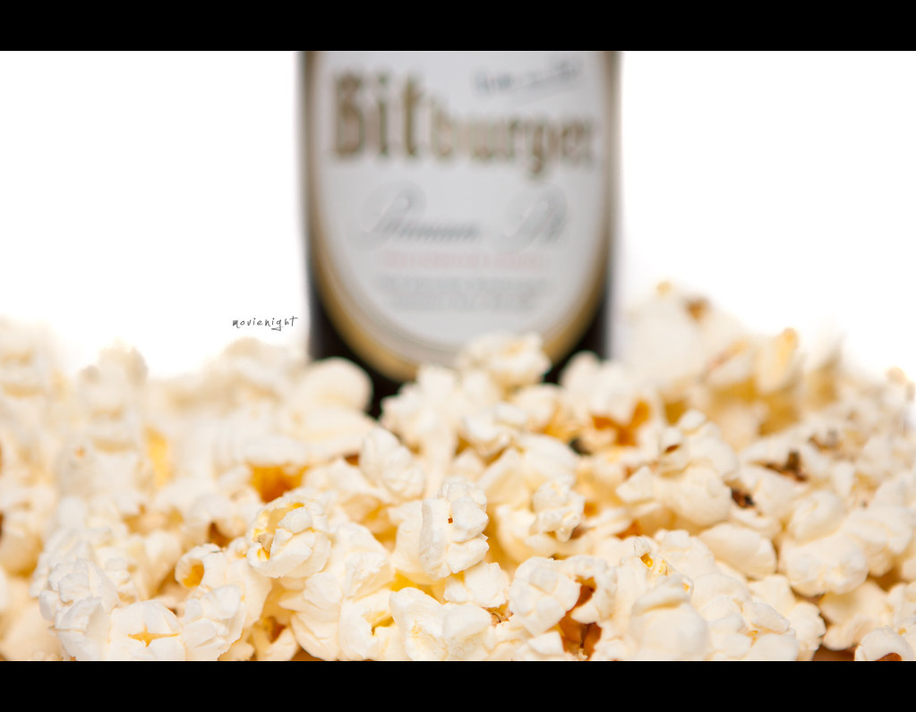 Project 365, Day 322, 322/365, bokeh, strobist, beer, popcorn, movies, Canon ef 24-70 f2.8,