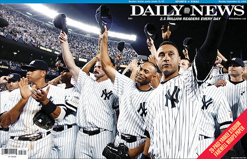 New York Daily News ~ Sept 21, 2008 ~ New York Yankees final game at Yankee Stadium, Bronx, New York