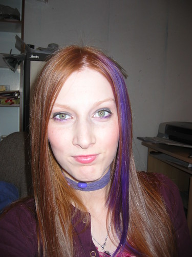 brown hair with purple streaks. purple streaks?