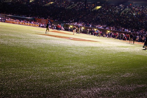 dew on the field at PGE Park