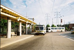 Suburban Pace buses at the CTA Dempster Street terminal. Skokie Illinois. July 2008.