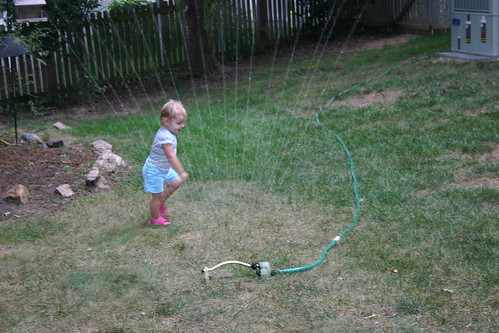 playing in the sprinkler