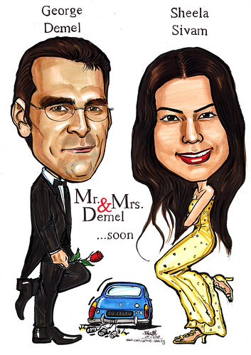 Couple wedding caricatures Mr and Mrs Demel A4