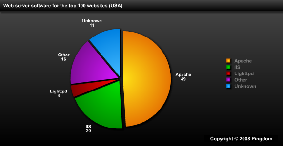 Web server software for the top 100 websites in the US