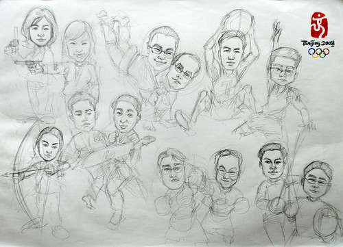Group caricatures for Microsoft Korea Team pencil sketch