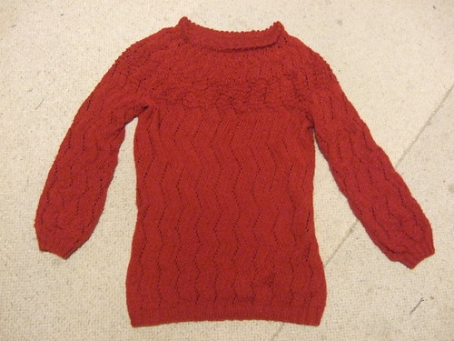 Red Lacy Jumper, pre blocking