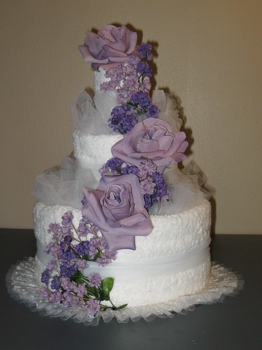 Purple Wedding Towel Cake by Caketini