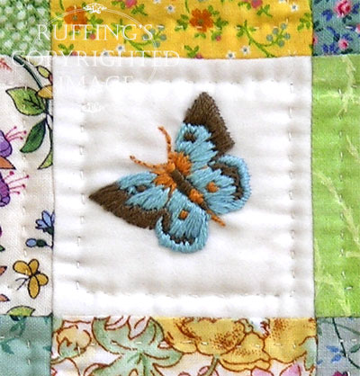 Fiona the Calico Kitten's Butterfly Quilt, Detail,, Original One-of-a-kind Folk Art Doll and Quilt by Elizabeth Ruffing