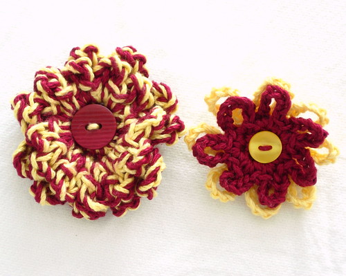 Crochet Flower and Vintage Button Gryffindor House Pride Brooches