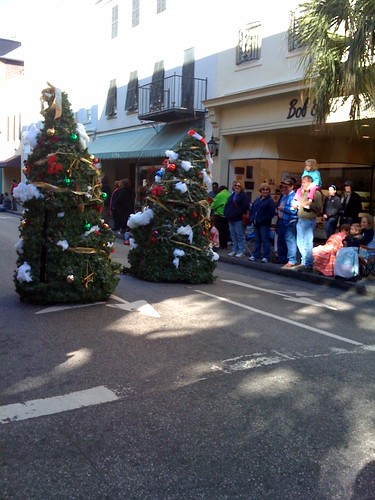 Walking Christmas trees in Charleston parade by jameswhitefanclub.