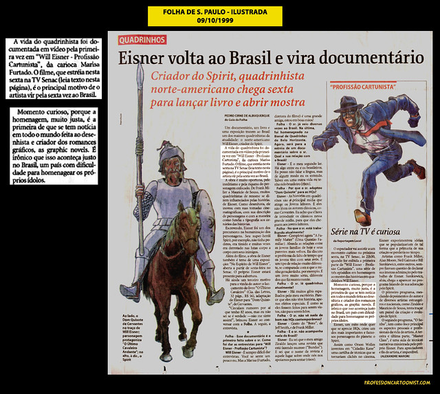 "Eisner volta ao Brasil e vira documentário" - Folha de São Paulo - 09/10/1999