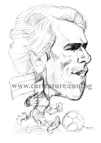 Caricature of Ruud van Nistelrooy pencil sketch watermark