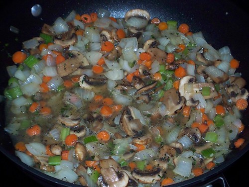 sauteing vegetables for pot pie