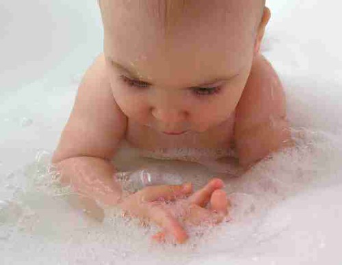 baby in bath with bubble