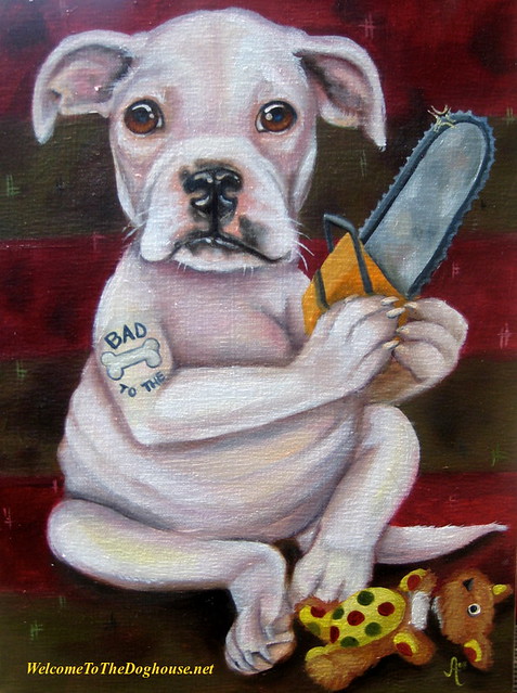 Pitbull Puppy Painting. This client LOVES horror flicks, tattoos and Bob 