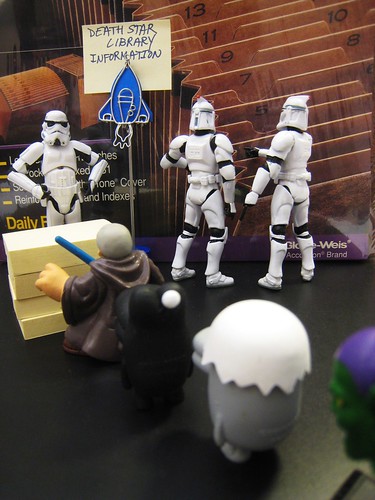 Patrons Line Up at the Death Star Library Information Desk