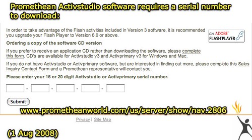 Promethean Activstudio software requires a serial number to download: