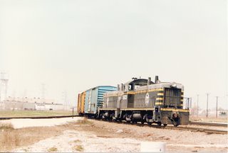 Eastbound Belt Railway of Chicago transfer train passing through Hayford Junction. Chicago Illinois. April 1987.