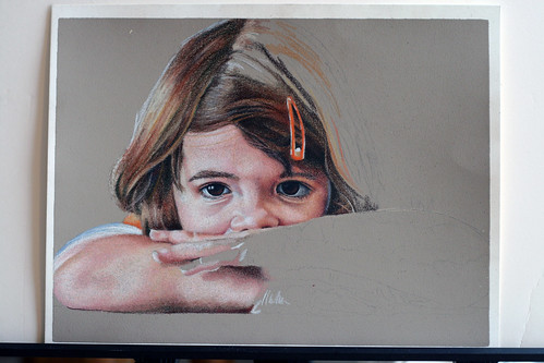 In progress photo of an as yet untitled colored pencil drawing.
