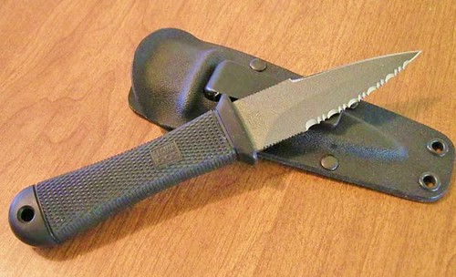 SOG Mini Pentagon Dagger 3.5" Plain and Serrated Edges, Kraton Handle