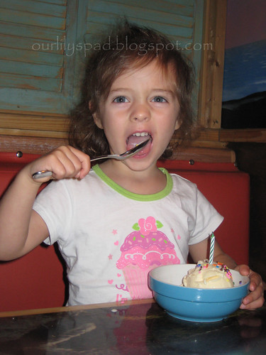 Enjoying her birthday Ice Cream